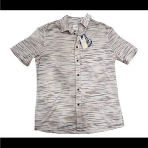 Rowm On The Range Short Sleeve Space Dyed Textured Horizontal Striped Shirt M